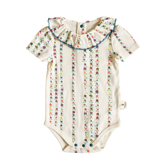 Summer Arrival Baby Girls Short Sleeves Flowers Pattern Bodysuit, MyKids-USA®, Bodysuits, MyKids-USA - Size/Age - 66 (3-6M) - Color - Beige -  -  - TR2605072355-A.