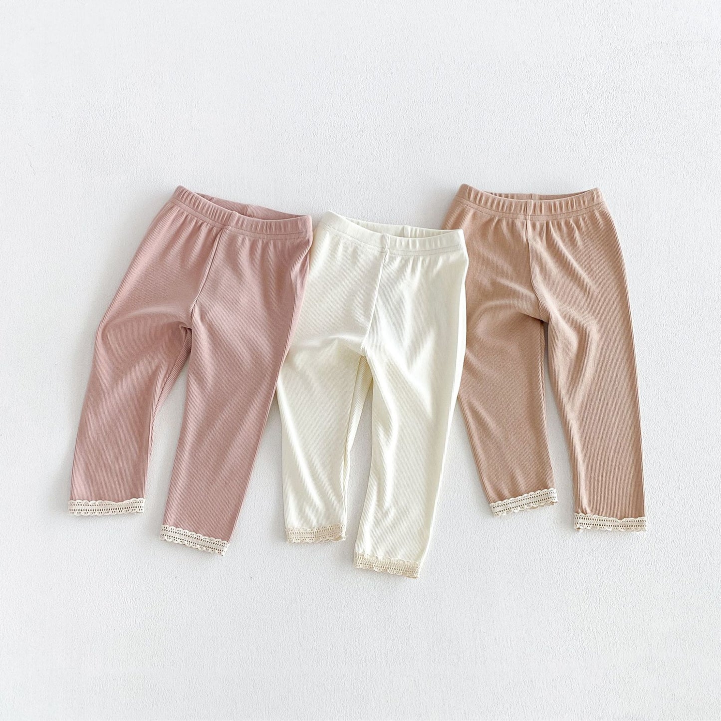 MyKids-USA® Arrival Autumn Plain Lace Trim Pants for Girls