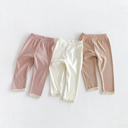 MyKids-USA® Arrival Autumn Plain Lace Trim Pants for Girls
