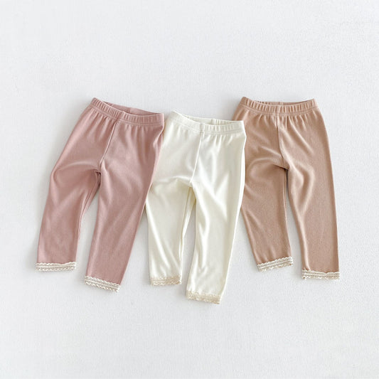 MyKids-USA® Arrival Autumn Plain Lace Trim Pants for Girls