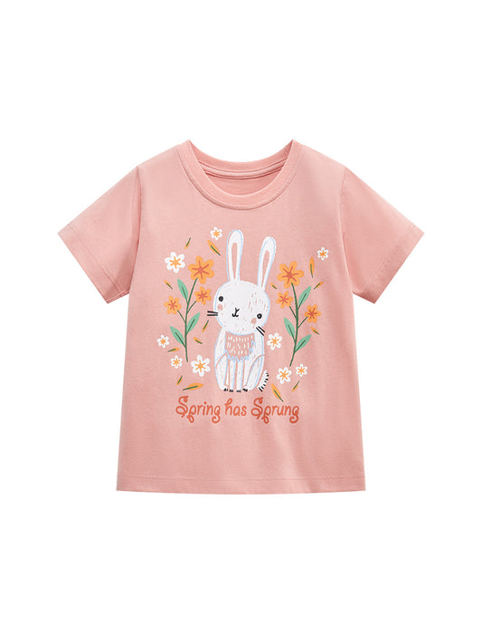 Round Neck Rabbit Cartoon Girls’ T-Shirt In European And American Style For Summer