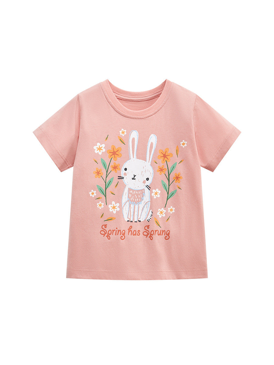Round Neck Rabbit Cartoon Girls’ T-Shirt In European And American Style For Summer, MyKids-USA®, Baby & Toddler Tops, MyKids-USA - Size/Age - 90 (12-24M) - Color - Pink -  -  - TR2312151445-A
