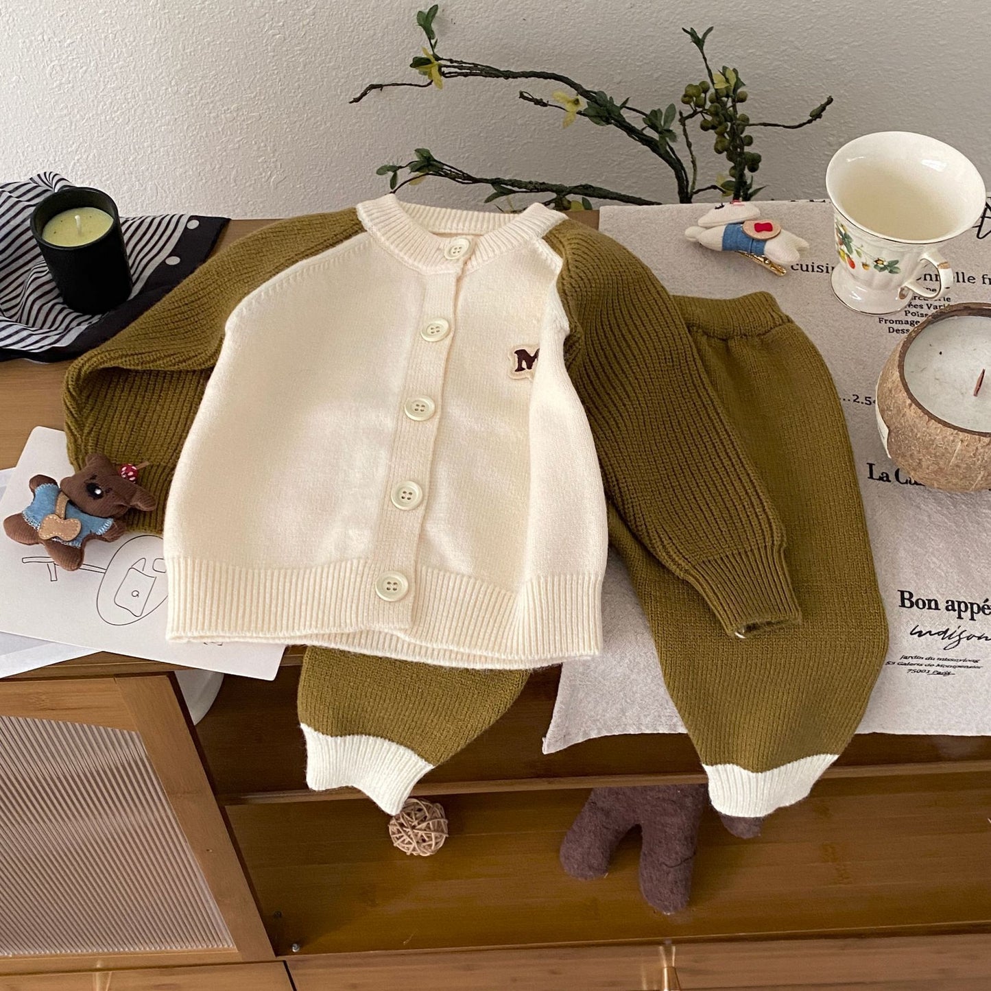 Autumn and Winter Arrival Baby Kids Unisex Long Sleeves Letters and Cartoon Pattern Crew Neck Knitted Cardigan and Pants Clothing Sets, MyKids-USA®, Baby & Toddler Outfits, MyKids-USA - Size/Age - 66 (3-6M) - Color - Green -  -  - TR2509212356-B