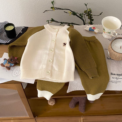 Autumn and Winter Arrival Baby Kids Unisex Long Sleeves Letters and Cartoon Pattern Crew Neck Knitted Cardigan and Pants Clothing Sets, MyKids-USA®, Baby & Toddler Outfits, MyKids-USA - Size/Age - 66 (3-6M) - Color - Green -  -  - TR2509212356-B