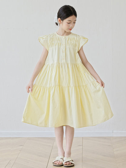 Summer Arrival Short Sleeves Patchwork Design Plain Dress for Stylish Girls