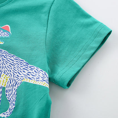 Summer Boys’ Green Animals Pattern T-shirt