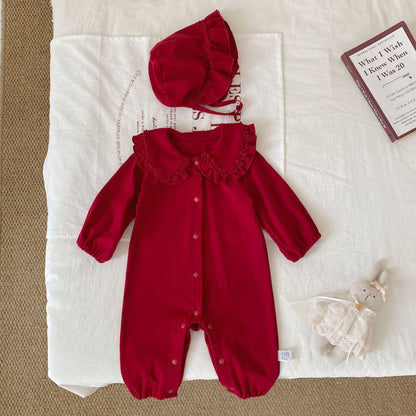 Autumn and Winter Arrival Baby Girls Long Sleeves Flowers Pattern Single Breasted Rompers, MyKids-USA®, Baby One-Pieces, MyKids-USA - Size/Age - 66 (3-6M) - Color - Red -  -  - TR2512071754-B.