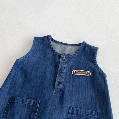 Autumn Arrival Baby Unisex Sleeveless Letters Pattern Denim Rompers, MyKids-USA®, Baby & Toddler Outfits, MyKids-USA -  -  -  -  -  -  - 