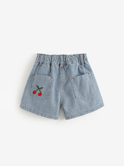 Arrival Summer Girls Cherry and Striped Pattern Denim Shorts