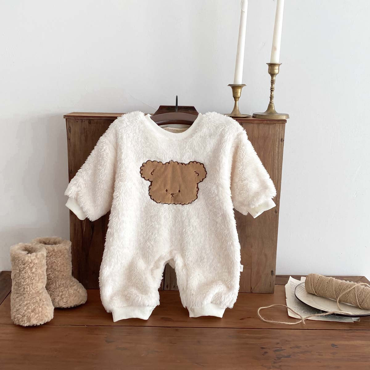 Winter Arrival Baby Unisex Long Sleeves Cute Teddy Bear Pattern Fluffy Rompers, MyKids-USA®, Baby One-Pieces, MyKids-USA - Size/Age - 66 (3-6M) - Color - Beige -  -  - TR2510302358-A