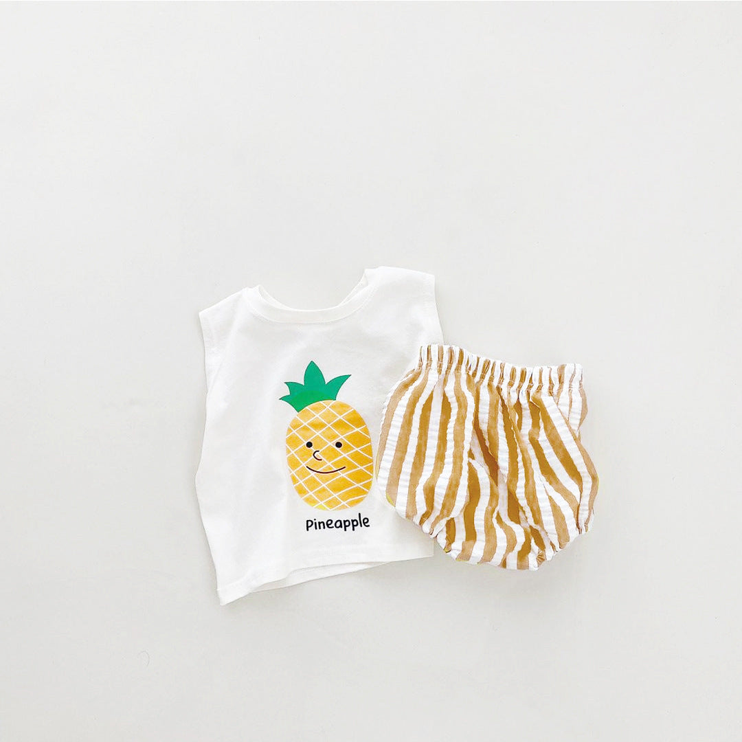 Baby Unisex Fruit Pattern Vest & Striped Pants Sets