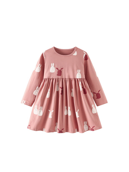 MyKids-USA® Autumn Arrival Baby Kids Girls Rabbits Pattern Long Sleeves Dress
