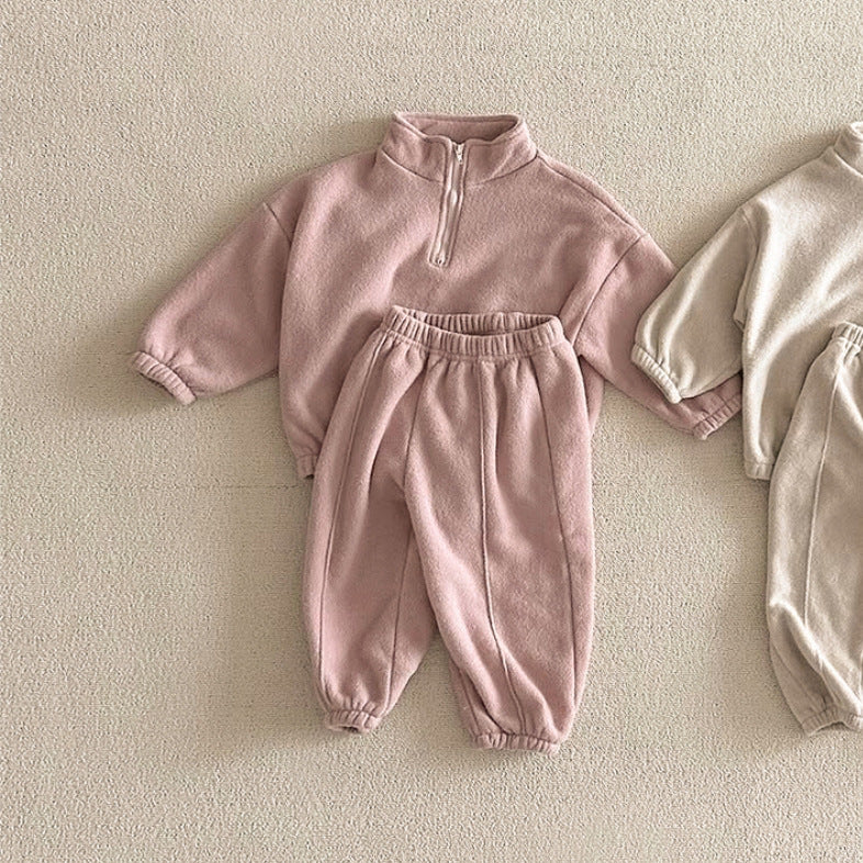 Winter and Spring Baby Kids Unisex Long Sleeves Casual Solid Color Pullover and Pants Clothing Set, MyKids-USA®, Baby & Toddler Outfits, MyKids-USA - Size/Age - 73 (6-9M) - Color - Pink -  -  - TR2601252209-B.