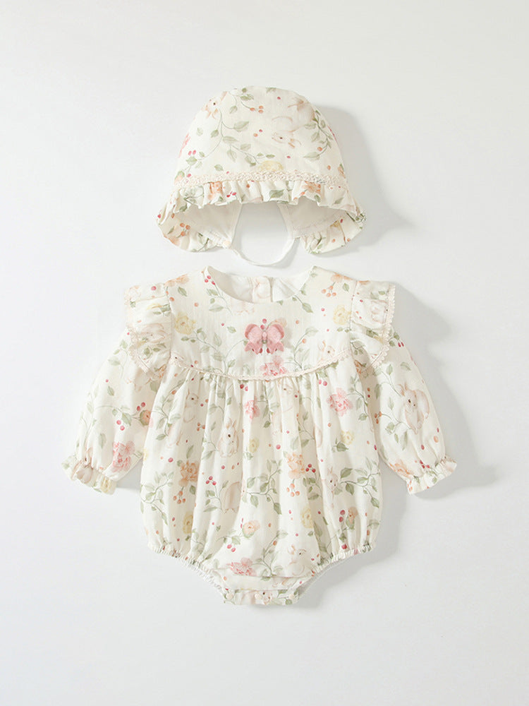 Spring Arrival Baby Girls Flowers Pattern Long Sleeved Onesies with Hat, MyKids-USA®, Baby One-Pieces, MyKids-USA -  -  -  -  -  -  - 