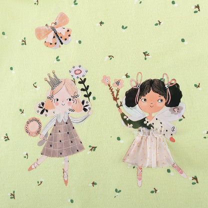 Summer Arrival Cartoon and Flowers Pattern Short Sleeves Dress for Stylish Girls