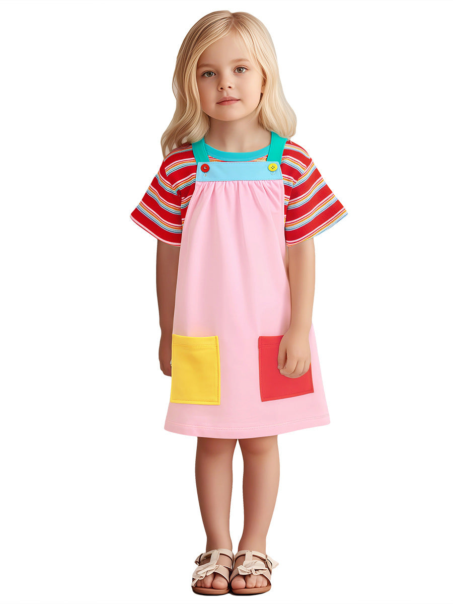 Arrival Summer Baby Girls Short Sleeves Simple Striped Top and Color Patchwork Sleeveless Dress, MyKids-USA®, Baby & Toddler Dresses, MyKids-USA -  -  -  -  -  -  - 