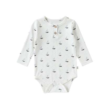 Spring Arrival Baby Unisex Long Sleeves Geometric Pattern Crew Neck Bodysuit, MyKids-USA®, Bodysuits, MyKids-USA - Size/Age - 66 (3-6M) - Color - Beige -  -  - TR2602011447-A.