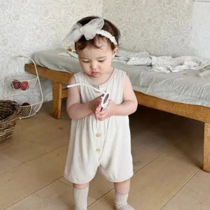 Summer Arrival Baby Unisex Simple Color Patchwork Sleeveless Single Breasted Rompers, MyKids-USA®, Baby One-Pieces, MyKids-USA -  -  -  -  -  -  - 