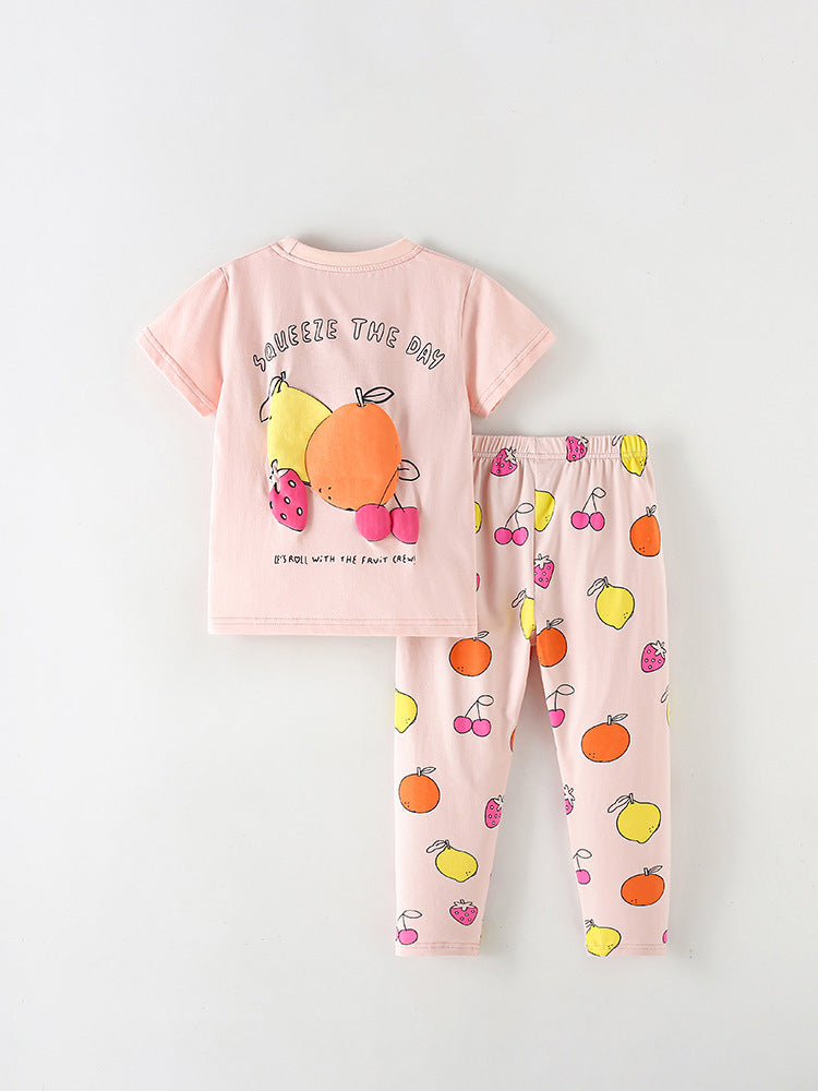 Arrival Summer Baby Kids Girls Short Sleeves Fruits Pattern T-shirt and Pants Clothing Set