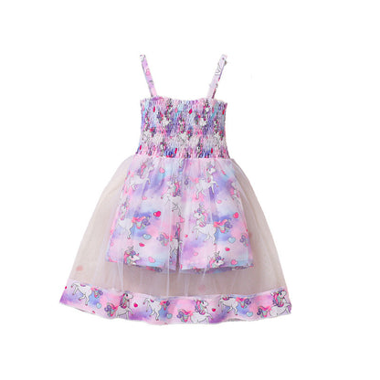 Design Summer Baby Kids Girls Sleeveless Cartoon Pattern Strap Rompers Dress