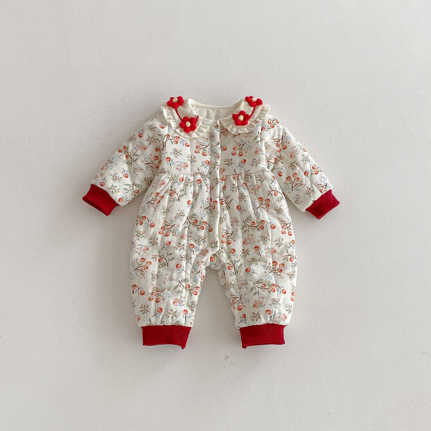 Winter Arrival Baby Girls Long Sleeves Floral Pattern Fleece-lined Warm Rompers, MyKids-USA®, Baby One-Pieces, MyKids-USA - Size/Age - 66 (3-6M) - Color - Beige -  -  - TR2511142322-A