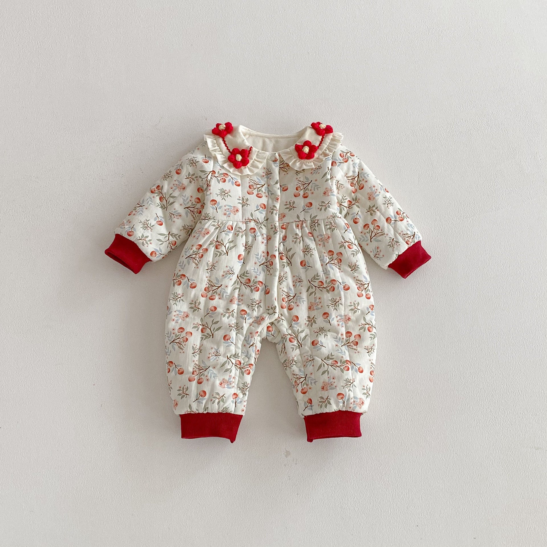 Winter Arrival Baby Girls Long Sleeves Floral Pattern Fleece-lined Warm Rompers, MyKids-USA®, Baby One-Pieces, MyKids-USA - Size/Age - 66 (3-6M) - Color - Beige -  -  - TR2511142322-A