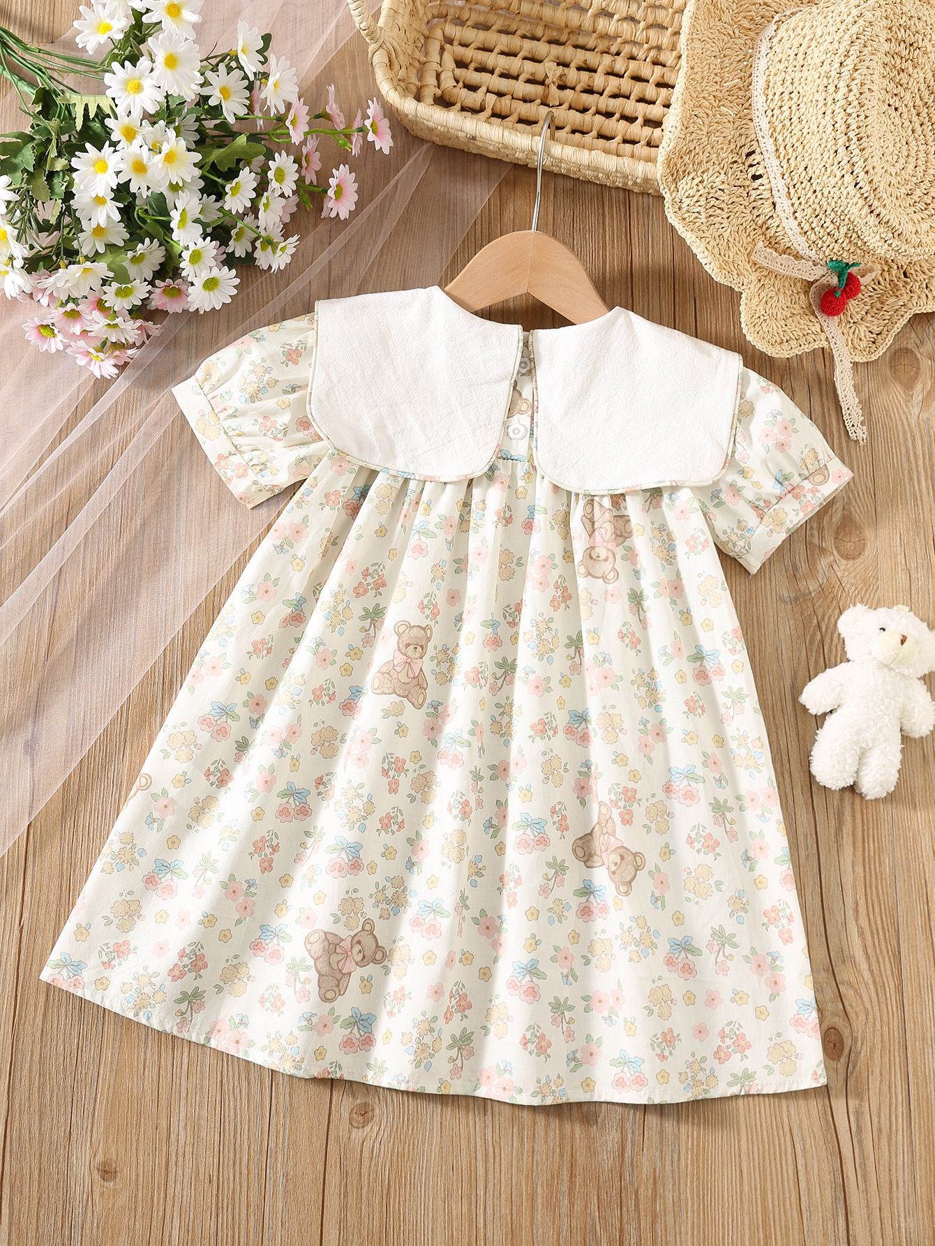 MyKids-USA® Summer Arrival Flowers and Cartoon Pattern Short Sleeves Dress for Stylish Girls