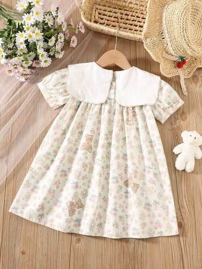 MyKids-USA® Summer Arrival Flowers and Cartoon Pattern Short Sleeves Dress for Stylish Girls