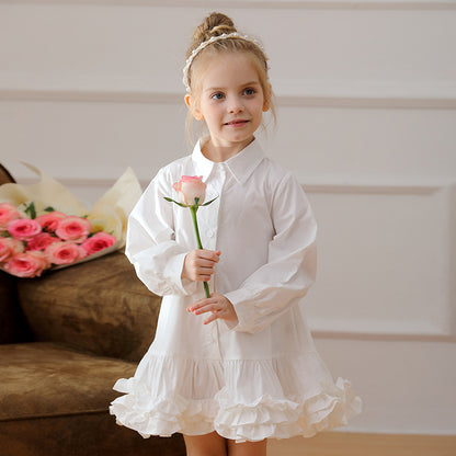 Spring and Autumn Solid Color Single Breasted Long-sleeved Dress for Stylish Girls, MyKids-USA®, Baby & Toddler Dresses, MyKids-USA - Size/Age - 90 (12-24M) - Color - Beige -  -  - TR2501012159-A