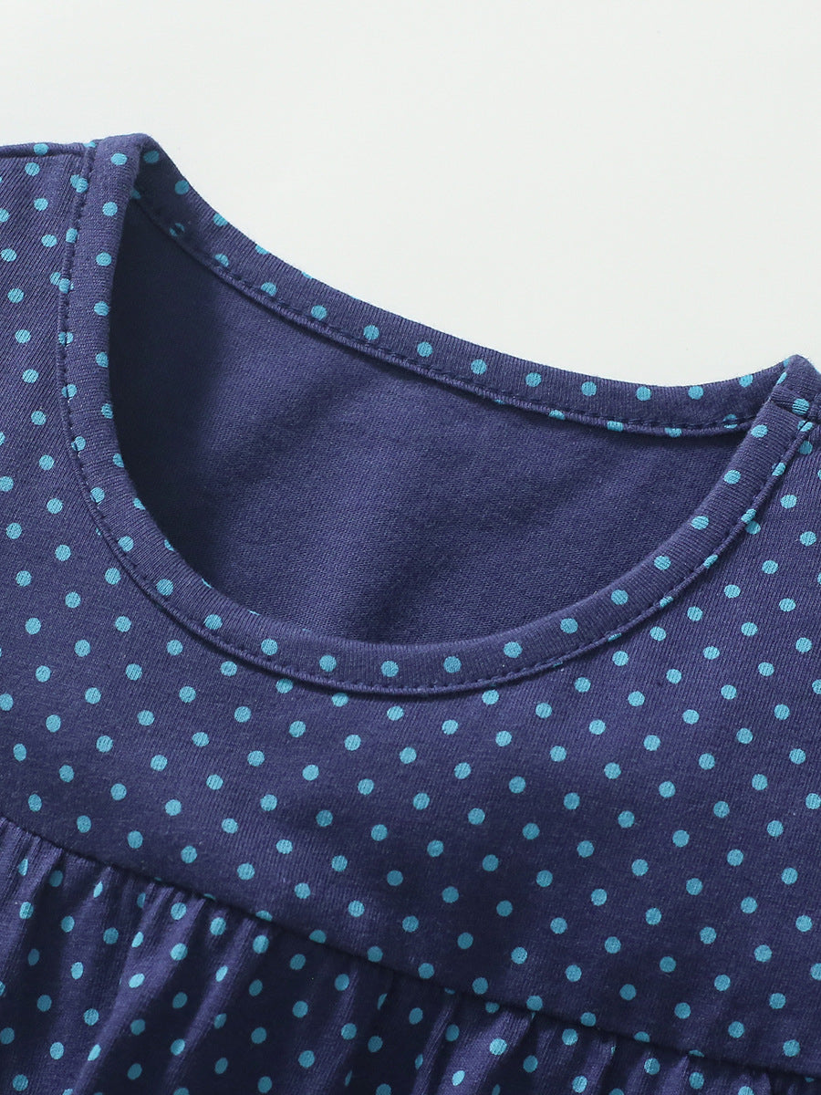 Summer New Design Girls Sleeveless Duck Pattern Blue Dots Dress