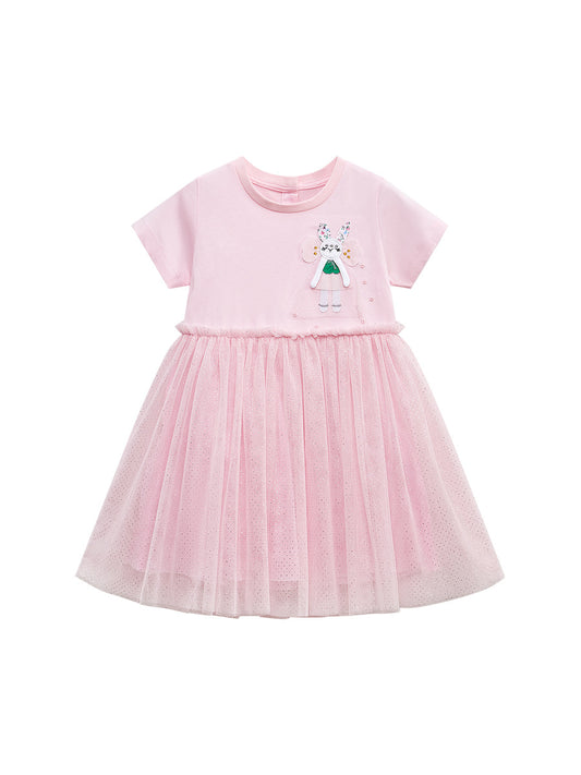 Spring And Summer Baby Girls Short Sleeves Rabbit Cartoon Chiffon Dress, MyKids-USA®, Baby & Toddler Dresses, MyKids-USA - Size/Age - 90 (12-24M) - Color - Pink -  -  - TR2312181008-A