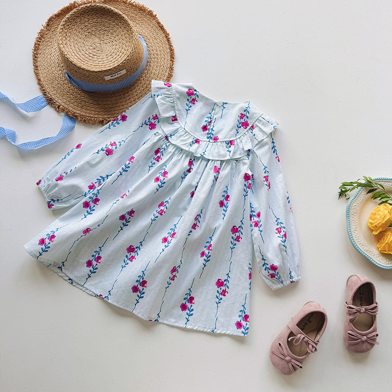 Baby Kids Girls Floral Pattern Long Sleeves Crew Neck Dress, MyKids-USA®, Baby & Toddler Dresses, MyKids-USA -  -  -  -  -  -  - 