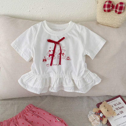Summer Arrival Baby Girls Short Sleeves Cartoon and Letters Pattern Top and Plaid Shorts Clothing Set, MyKids-USA®, Baby & Children's Outfits, MyKids-USA -  -  -  -  -  -  - .