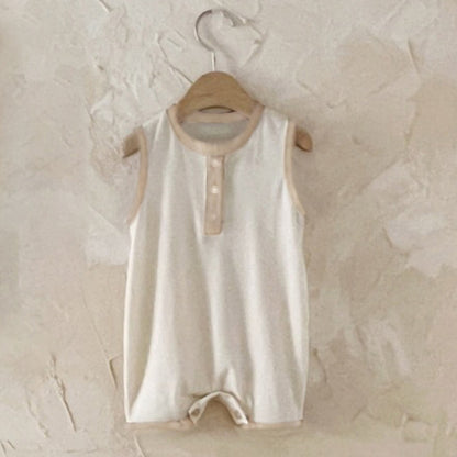 Summer Arrival Baby Unisex Simple Color Patchwork Sleeveless Crew Neck Rompers, MyKids-USA®, Baby One-Pieces, MyKids-USA - Size/Age - 66 (3-6M) - Color - White -  -  - TR2505112210-B