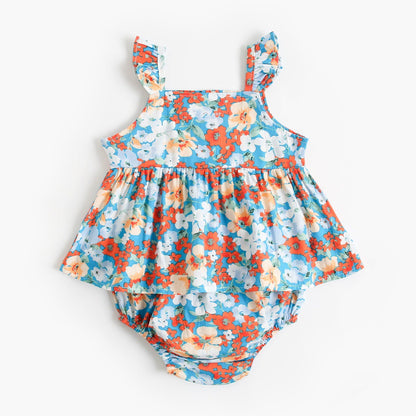 New Design Summer Baby Girls Floral Print Sleeveless Strap Onesies
