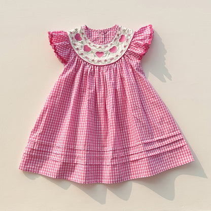 Summer Baby Kids Girls Fly Sleeves Heart Pattern Embroidered Dress, MyKids-USA®, Baby & Toddler Dresses, MyKids-USA - Size/Age - 90 (12-24M) - Color - Pink -  -  - TR2505072059-A