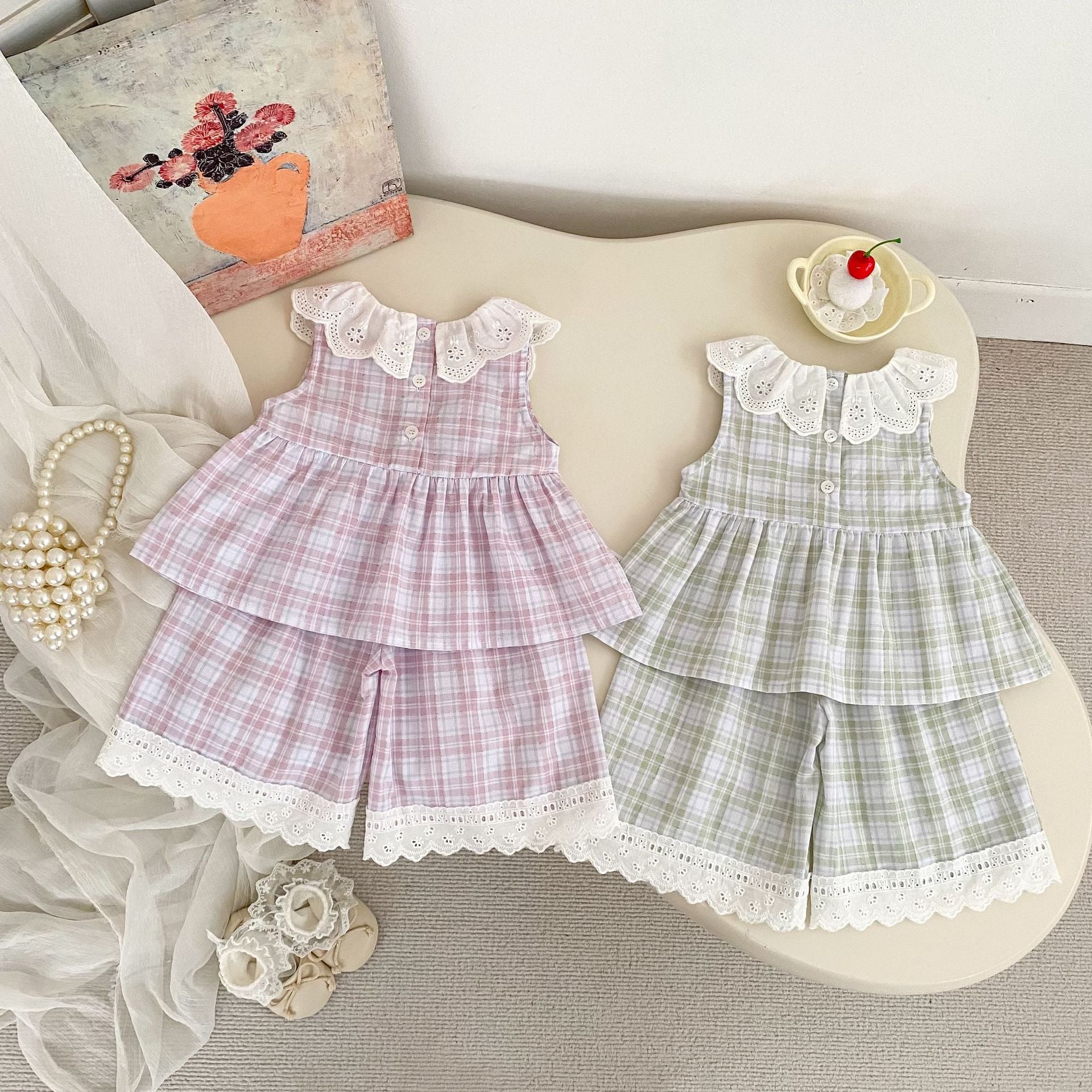 Arrival Summer Baby Kids Girls Sleeveless Plaid Pattern Top and Pants Clothing Set, MyKids-USA®, Baby & Children's Outfits, MyKids-USA -  -  -  -  -  -  - .
