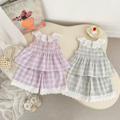 Arrival Summer Baby Kids Girls Sleeveless Plaid Pattern Top and Pants Clothing Set, MyKids-USA®, Baby & Children's Outfits, MyKids-USA -  -  -  -  -  -  - .