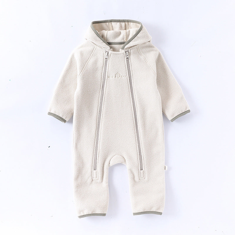 Winter Arrival Baby Unisex Long Sleeves Solid Color Letters Pattern Zip-up Rompers, MyKids-USA®, Baby One-Pieces, MyKids-USA - Size/Age - 66 (3-6M) - Color - Beige -  -  - TR2509182221-A