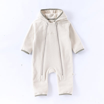 Winter Arrival Baby Unisex Long Sleeves Solid Color Letters Pattern Zip-up Rompers, MyKids-USA®, Baby One-Pieces, MyKids-USA - Size/Age - 66 (3-6M) - Color - Beige -  -  - TR2509182221-A