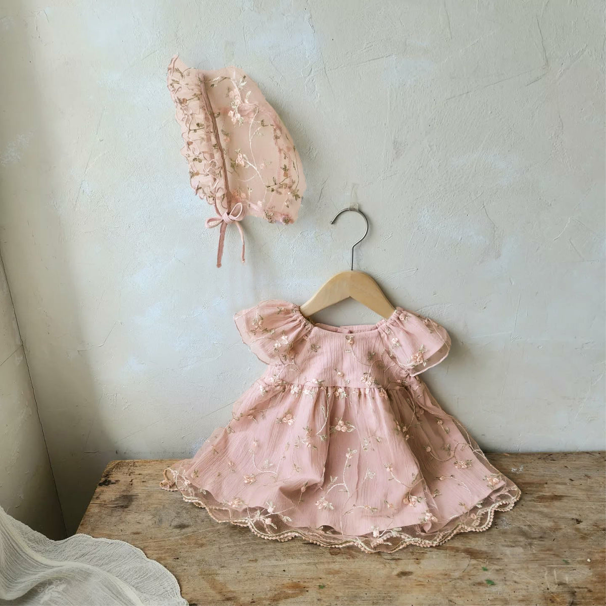 Summer Hot Selling Baby Kids Girls Fly Sleeves Flowers Embroidered Tulle Design Princess Dress with Hat, MyKids-USA®, Baby & Toddler Dresses, MyKids-USA - Size/Age - 73 (6-9M) - Color - Pink -  -  - TR2506082322-B