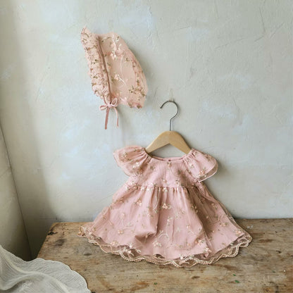 Summer Hot Selling Baby Kids Girls Fly Sleeves Flowers Embroidered Tulle Design Princess Dress with Hat, MyKids-USA®, Baby & Toddler Dresses, MyKids-USA - Size/Age - 73 (6-9M) - Color - Pink -  -  - TR2506082322-B