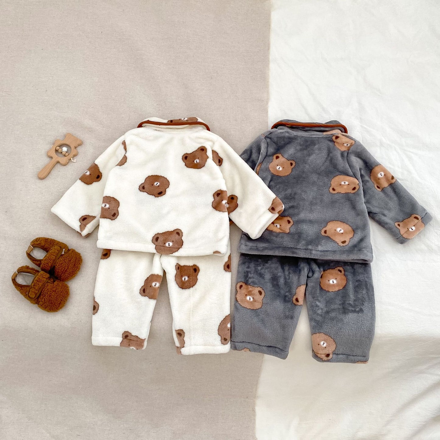 Winter Baby Kids Boys Long Sleeves Cute Teddy Bear Pattern Top and Pants Fluffy Warm Pajamas Clothing Set, MyKids-USA®, Baby & Toddler Sleepwear, MyKids-USA -  -  -  -  -  -  - 