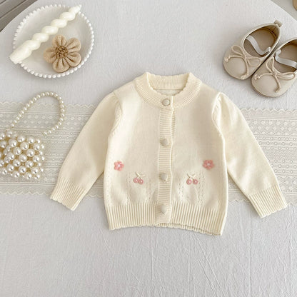 Autumn Arrival Baby Girls Comfortable Flowers and Fruits Decorated Knitted Long Sleeves Cardigan, MyKids-USA®, Cardigans, MyKids-USA -  -  -  -  -  -  - 