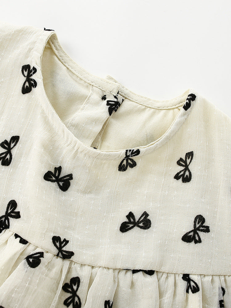 Summer Baby Kids Girls Fly Sleeves Cute Butterfly-bows Pattern Dress