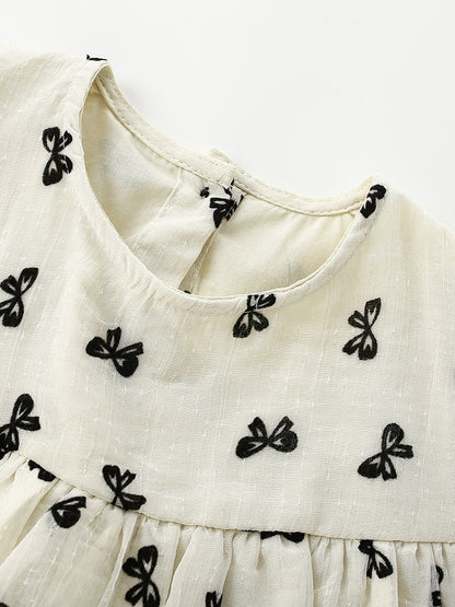 Summer Baby Kids Girls Fly Sleeves Cute Butterfly-bows Pattern Dress