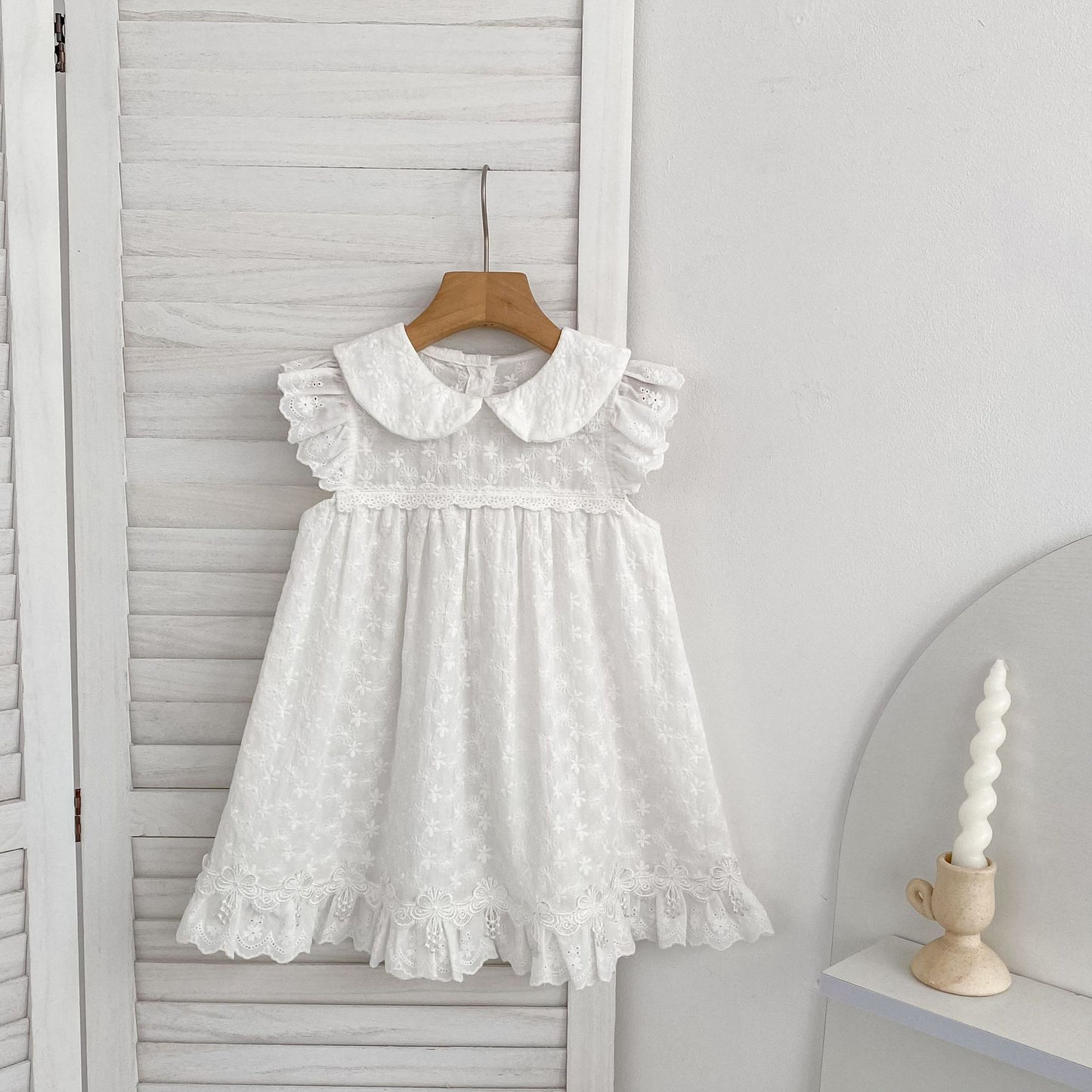 Summer Girls Flowers Embroidered Pattern Peter Pan Collar Onesies and Dress – Princess Sister Matching Set, MyKids-USA®, Baby & Children's Outfits, MyKids-USA® - Size/Age - 66 (3-6M) - Color - White -  -  - TR2604212228-B.