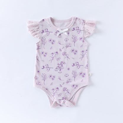 Summer Arrival Baby Girls Fly Sleeves Floral Pattern Onesies Bodysuits, MyKids-USA®, Baby One-Pieces, MyKids-USA - Size/Age - 66 (3-6M) - Color - Purple -  -  - TR2504112050-C
