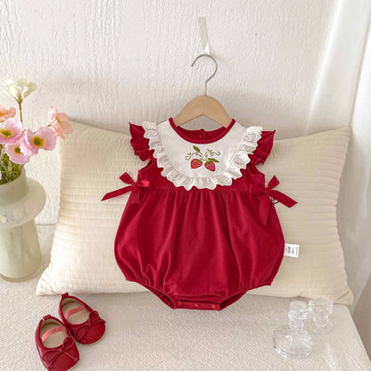 Summer Arrival Baby Girls Cute Fly Sleeves Strawberry Embroidered Pattern Onesies, MyKids-USA®, Baby One-Pieces, MyKids-USA -  -  -  -  -  -  - 
