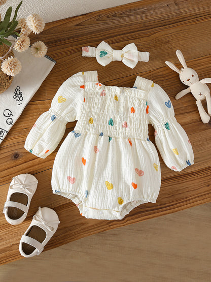 MyKids-USA® Autumn Design Baby Girls Hearts Pattern Long Sleeves Bodysuit